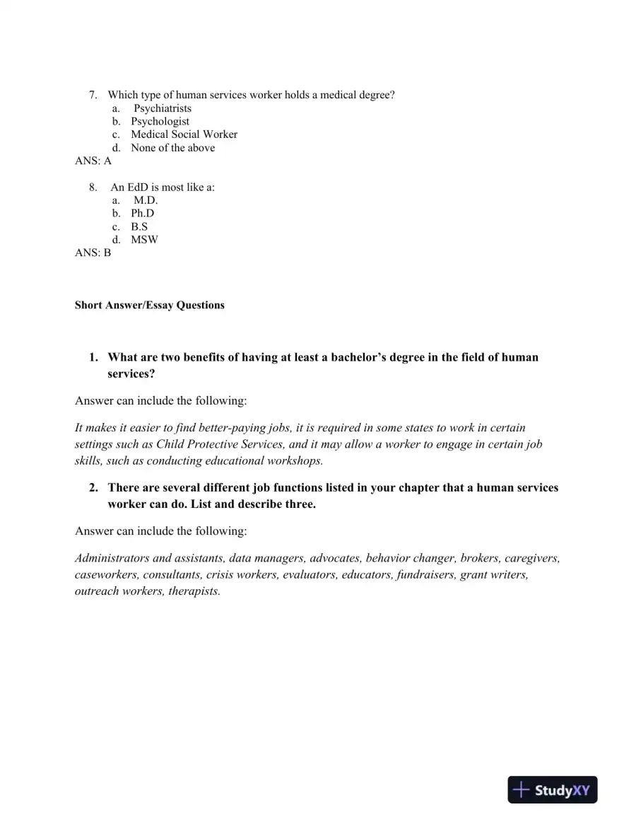 An Overview of the Human Services 2nd Edition Test Bank, page 16