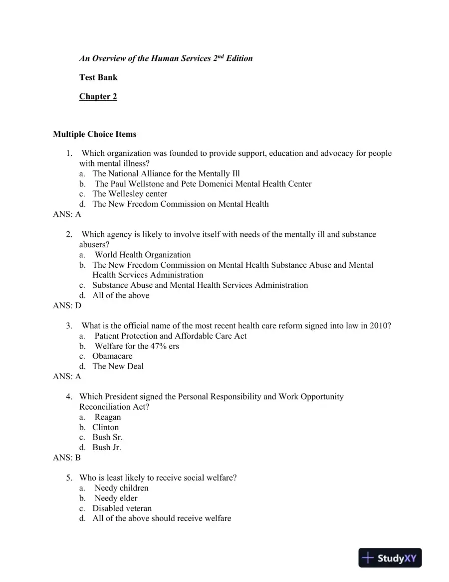 An Overview of the Human Services 2nd Edition Test Bank, page 8