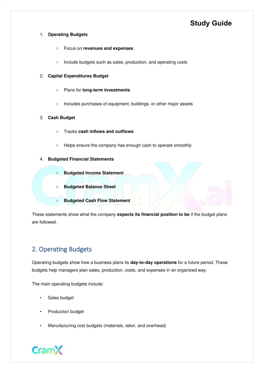 Accounting Principles II – Budgets, page 3