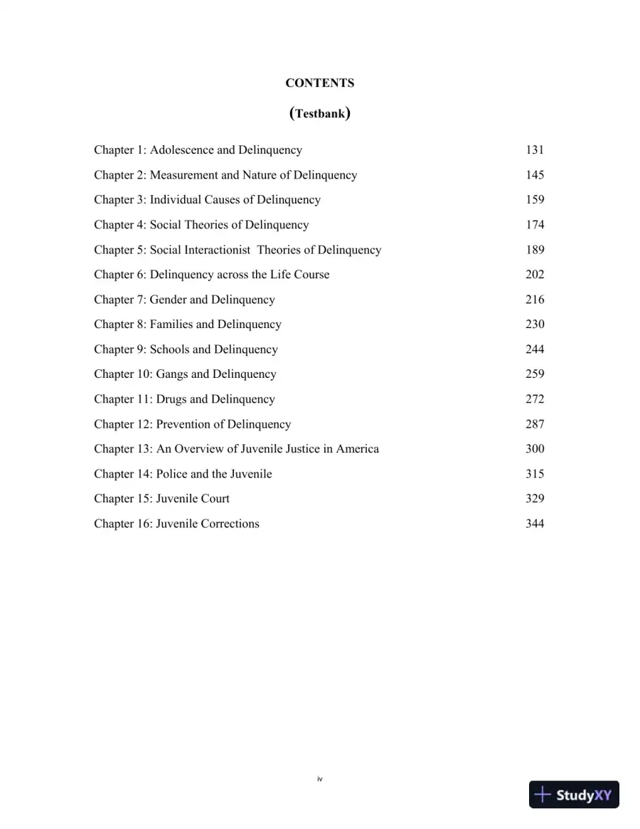 Test Bank for Juvenile Delinquency, 10th Edition, page 4