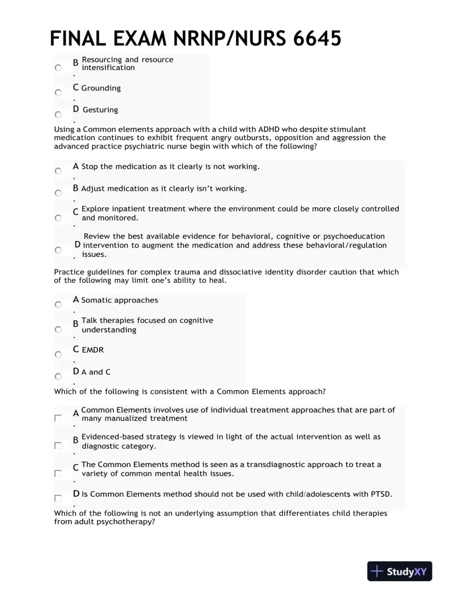 2021 NRNP/NURS 6645 Psychotherapy Final Exam With Answers (99 Solved Questions), page 6