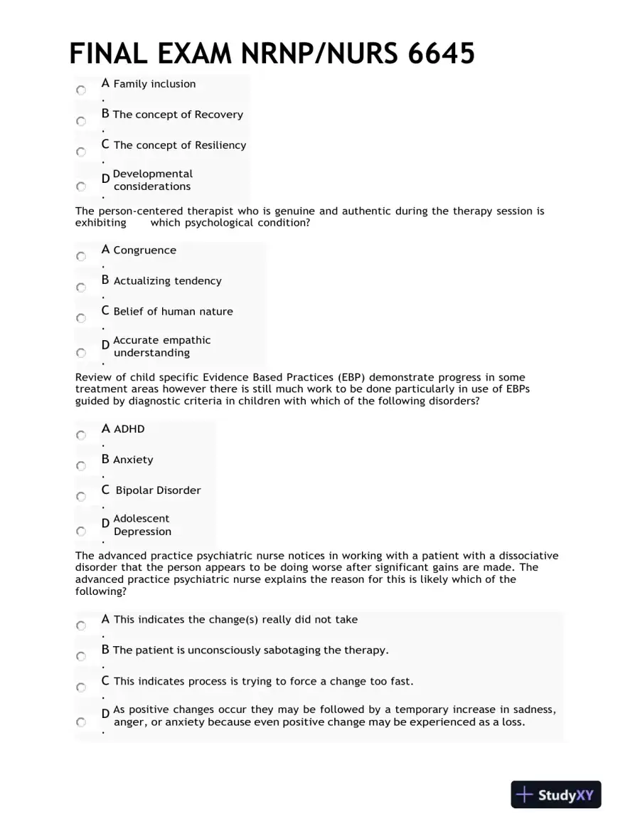 2021 NRNP/NURS 6645 Psychotherapy Final Exam With Answers (99 Solved Questions), page 7