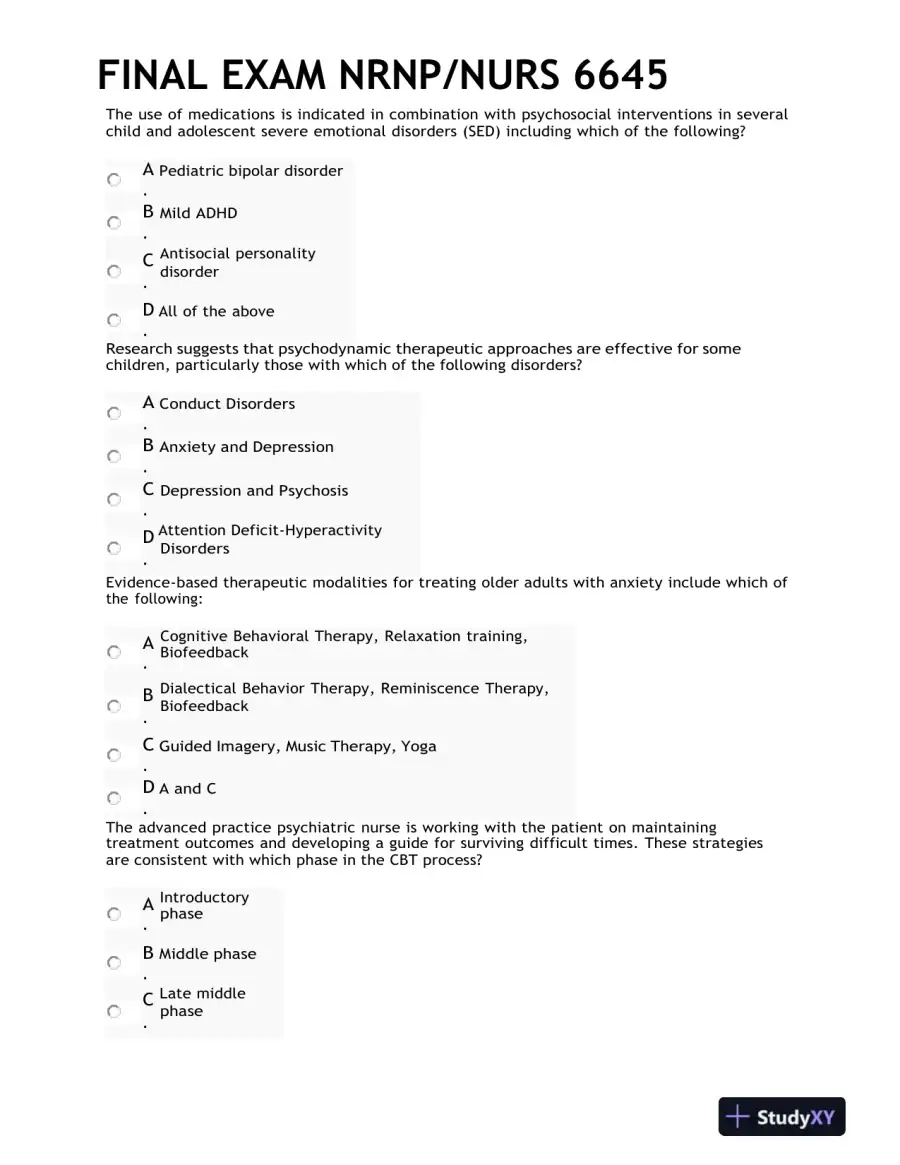 2021 NRNP/NURS 6645 Psychotherapy Final Exam With Answers (99 Solved Questions), page 8