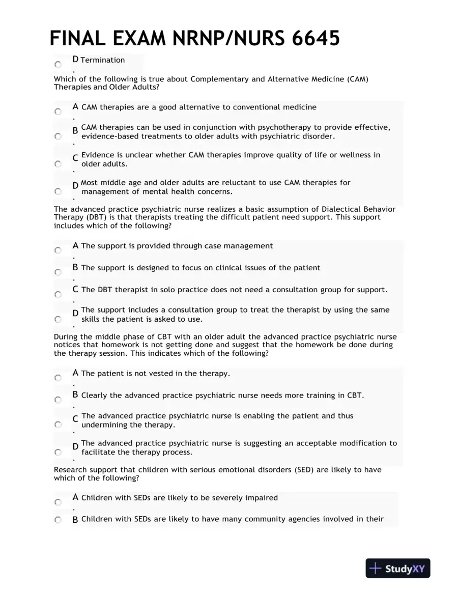 2021 NRNP/NURS 6645 Psychotherapy Final Exam With Answers (99 Solved Questions), page 9