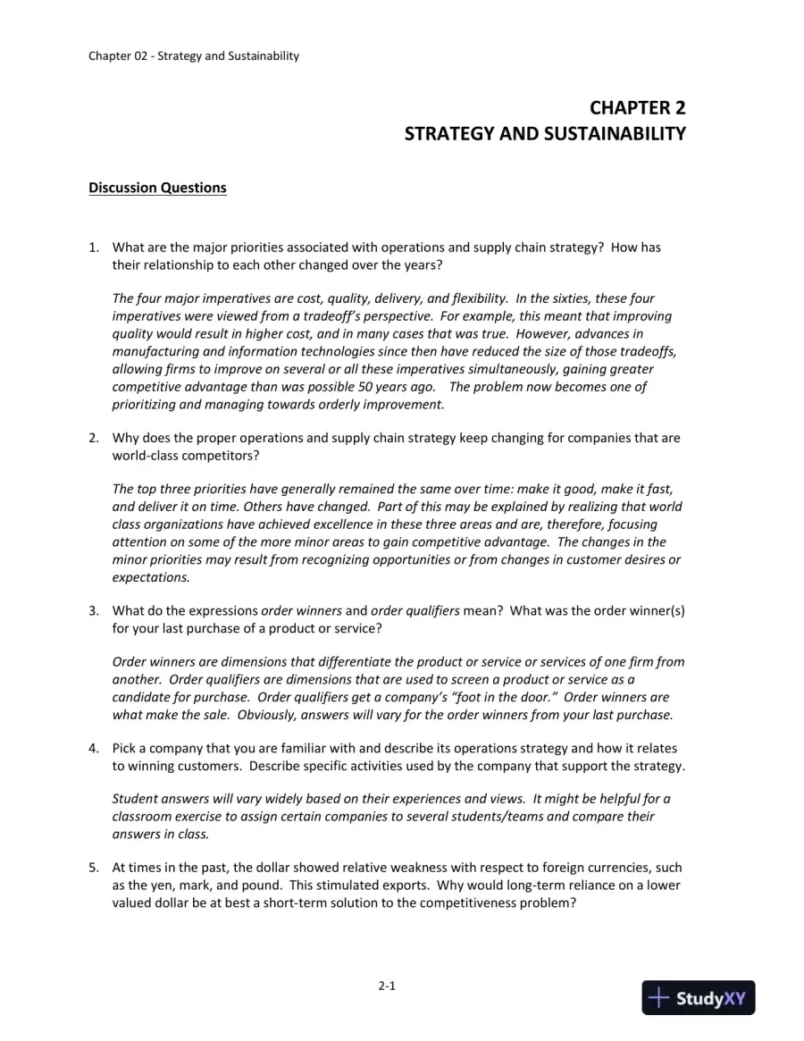Solution Manual For Operations and Supply Chain Management, 16th Edition, page 9