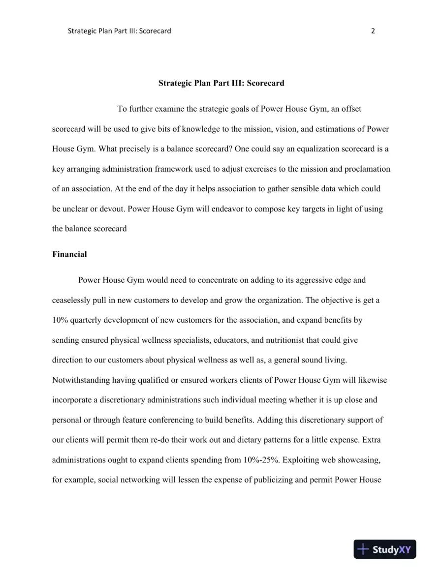 BUS 475 Strategic Plan Part III: Scorecard, page 3