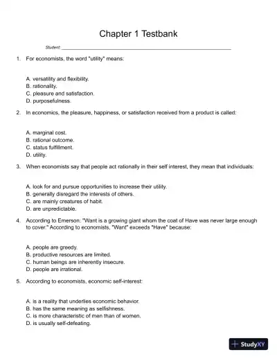 Microeconomics 17th Edition Test Bank - Page 1 preview image