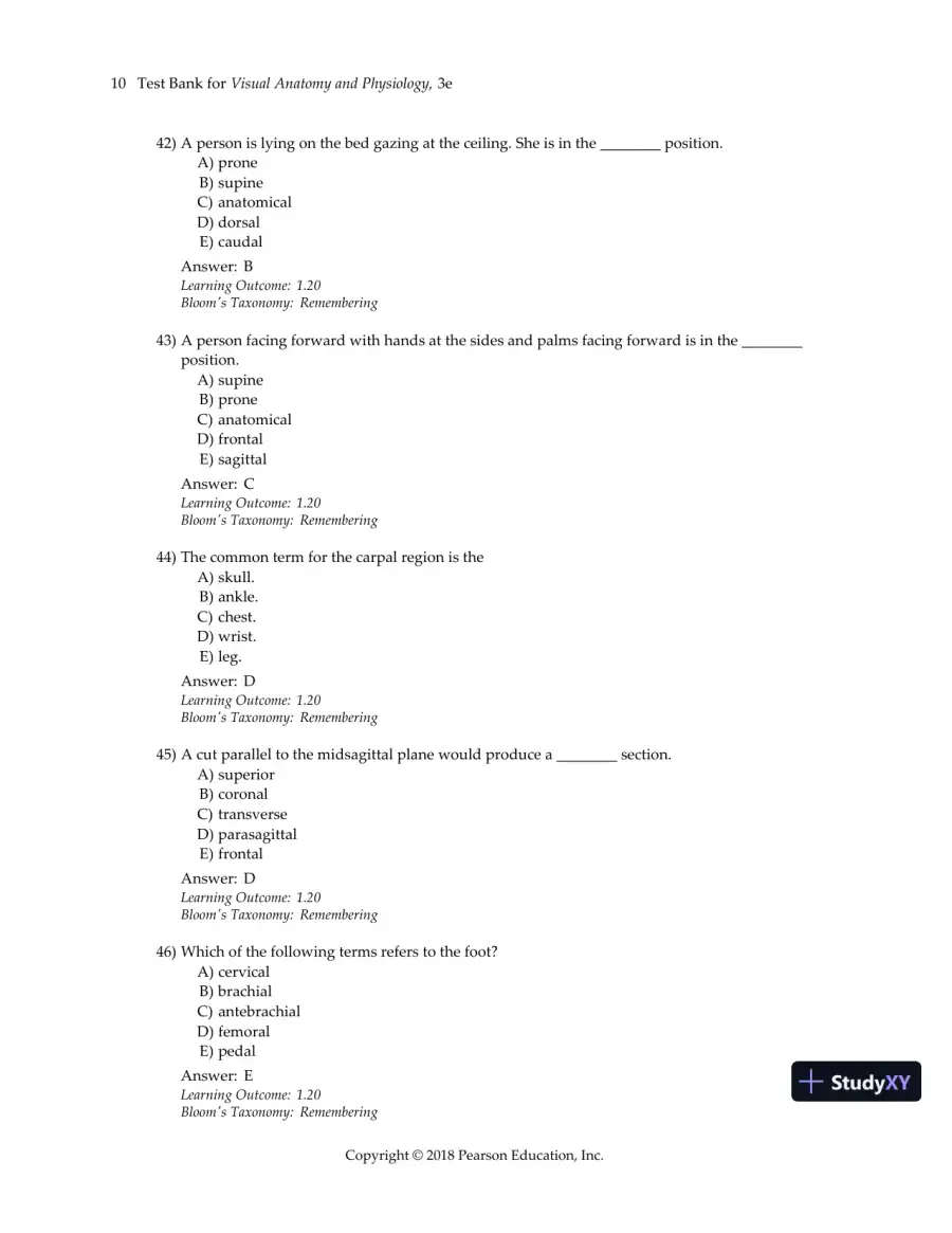 Test Bank For Visual Anatomy & Physiology, 3rd Edition, page 13