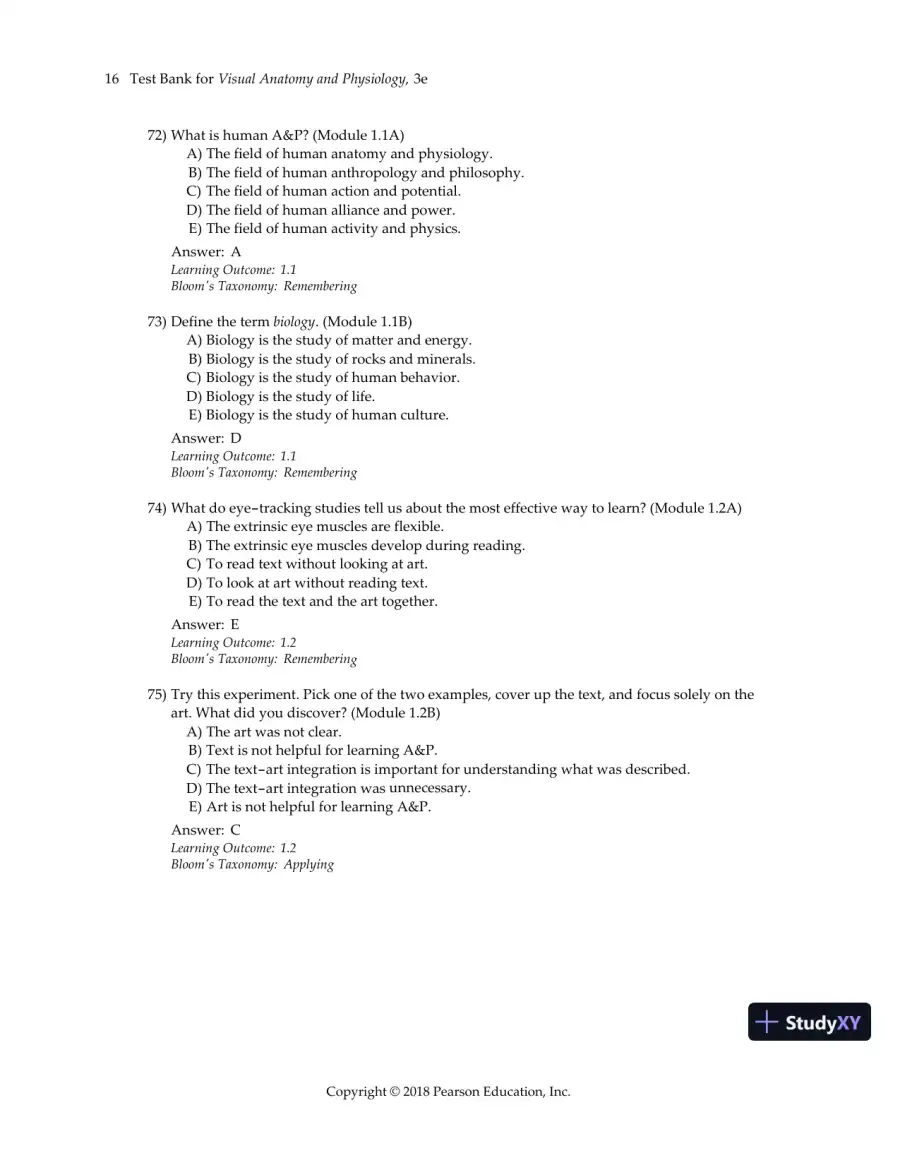 Test Bank For Visual Anatomy & Physiology, 3rd Edition, page 19