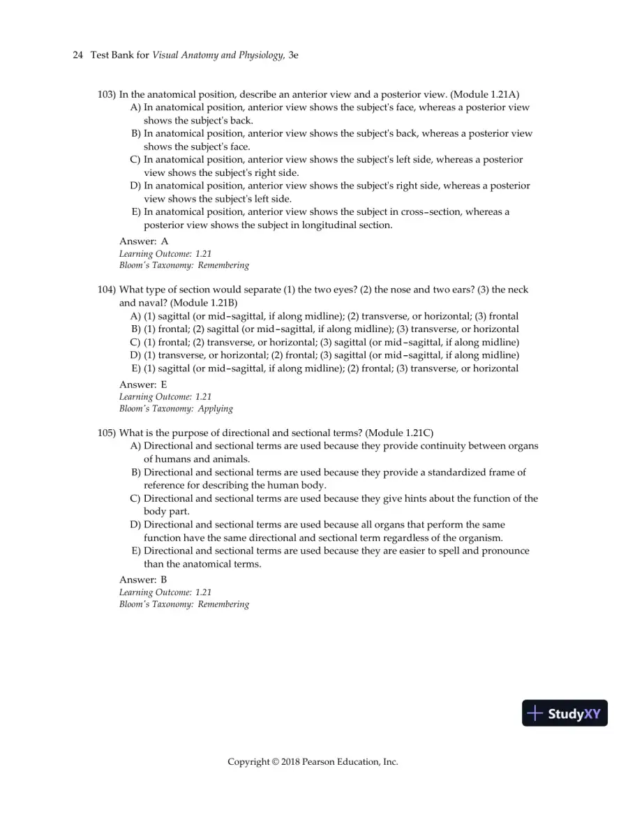 Test Bank For Visual Anatomy & Physiology, 3rd Edition, page 27