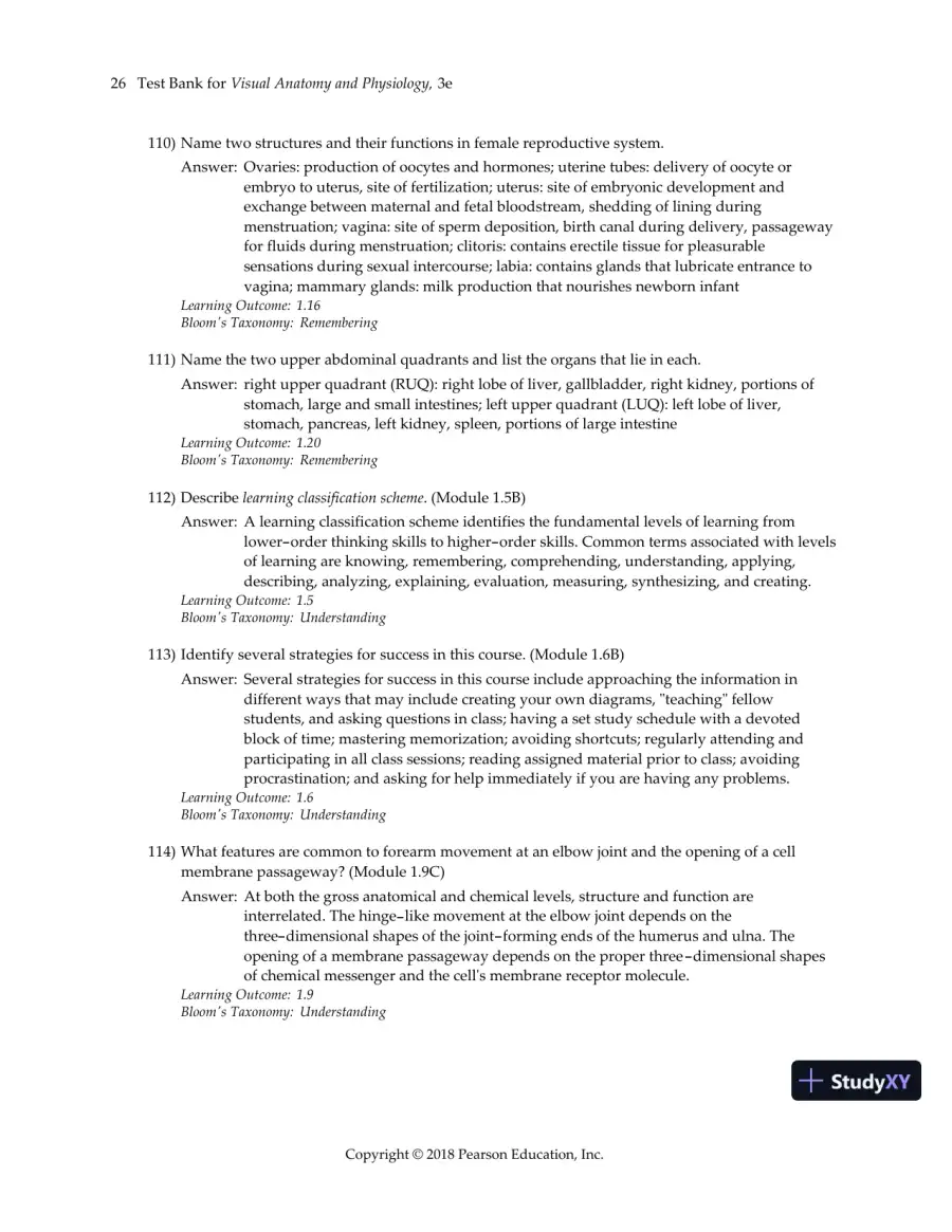 Test Bank For Visual Anatomy & Physiology, 3rd Edition, page 29