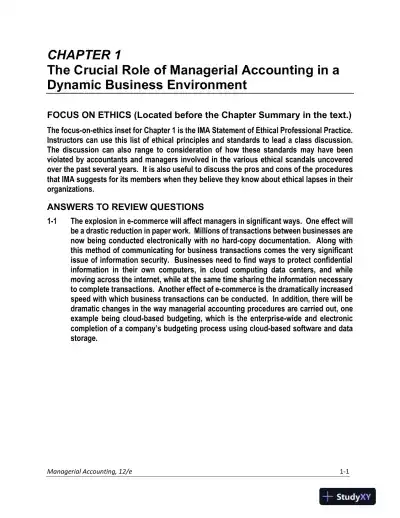 Solution Manual for Managerial Accounting: Creating Value in a Dynamic Business Environment, 12th Edition - Page 1 preview image