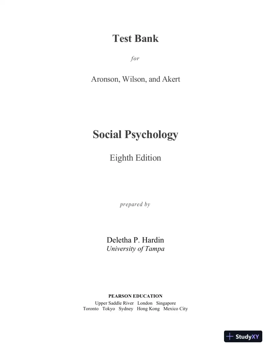 Test Bank For Social Psychology, 8th Edition, page 8