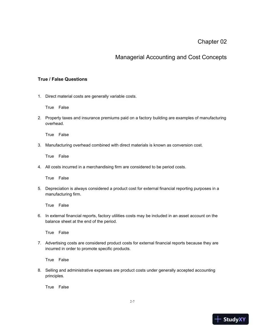 Test Bank For Managerial Accounting For Managers, 3rd Edition, page 8