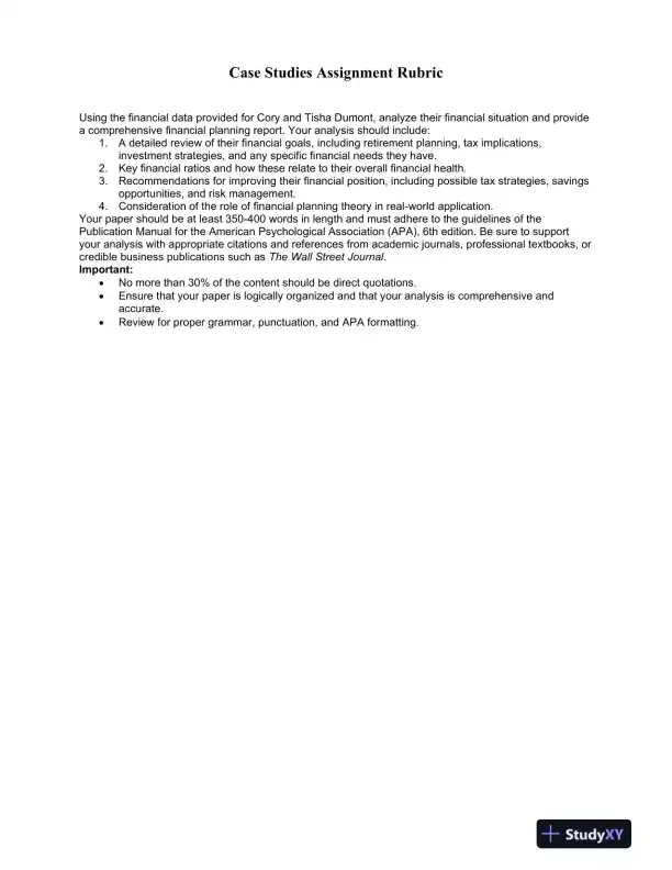 Case Studies Assignment Rubric - Page 1 preview image