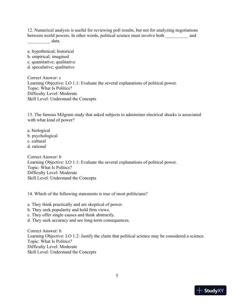 Test Bank for Political Science: An Introduction, 14th Edition, page 8