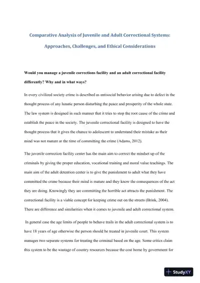 Comparative Analysis Of Juvenile And Adult Correctional Systems: Approaches, Challenges, And Ethical Considerations - Page 1 preview image
