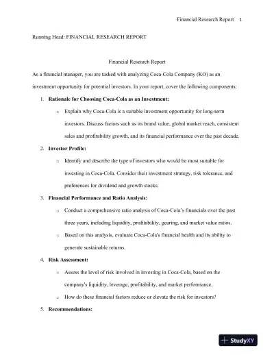 Comprehensive Investment Analysis of The Coca-Cola Company: A Financial Manager's Perspective - Page 1 preview image