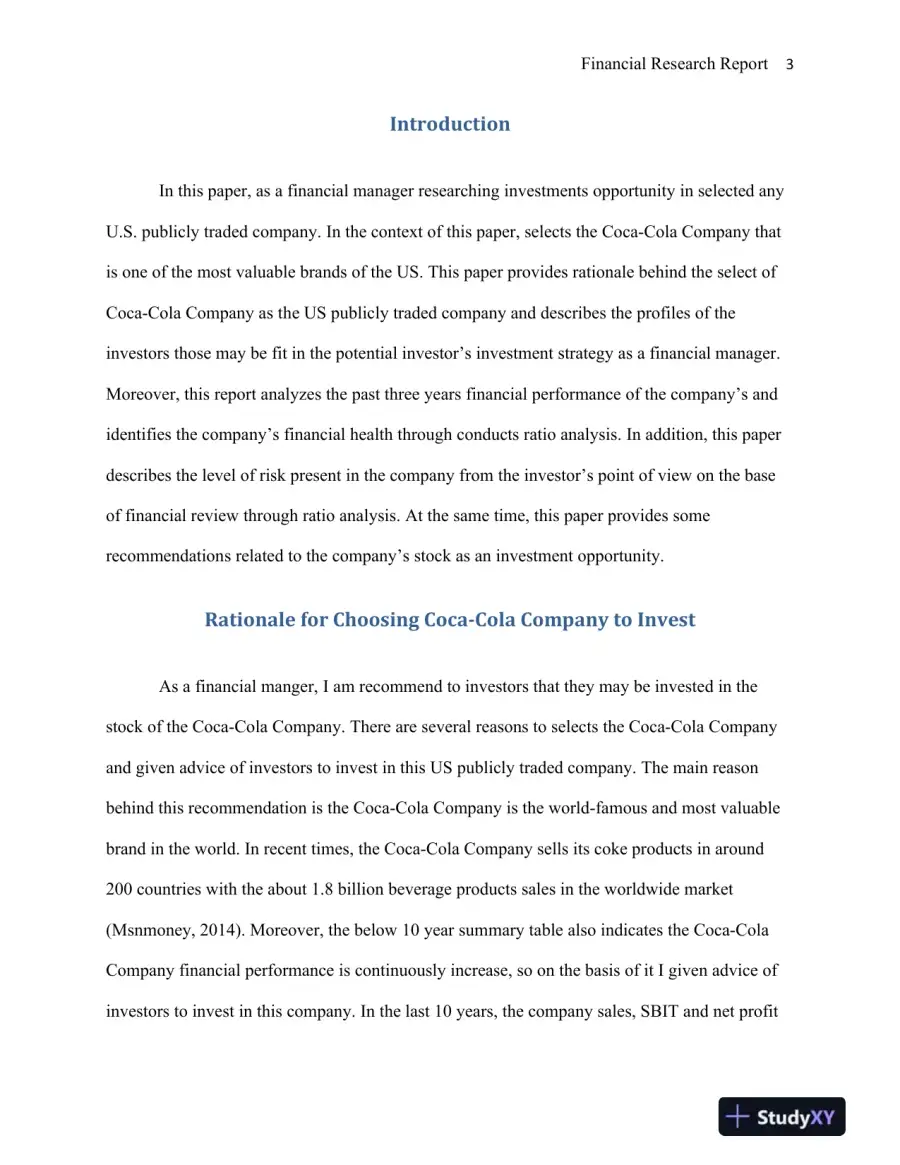 Comprehensive Investment Analysis of The Coca-Cola Company: A Financial Manager's Perspective, page 4