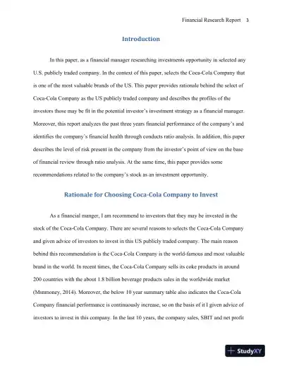 Comprehensive Investment Analysis of The Coca-Cola Company: A Financial Manager's Perspective - Page 4 preview image