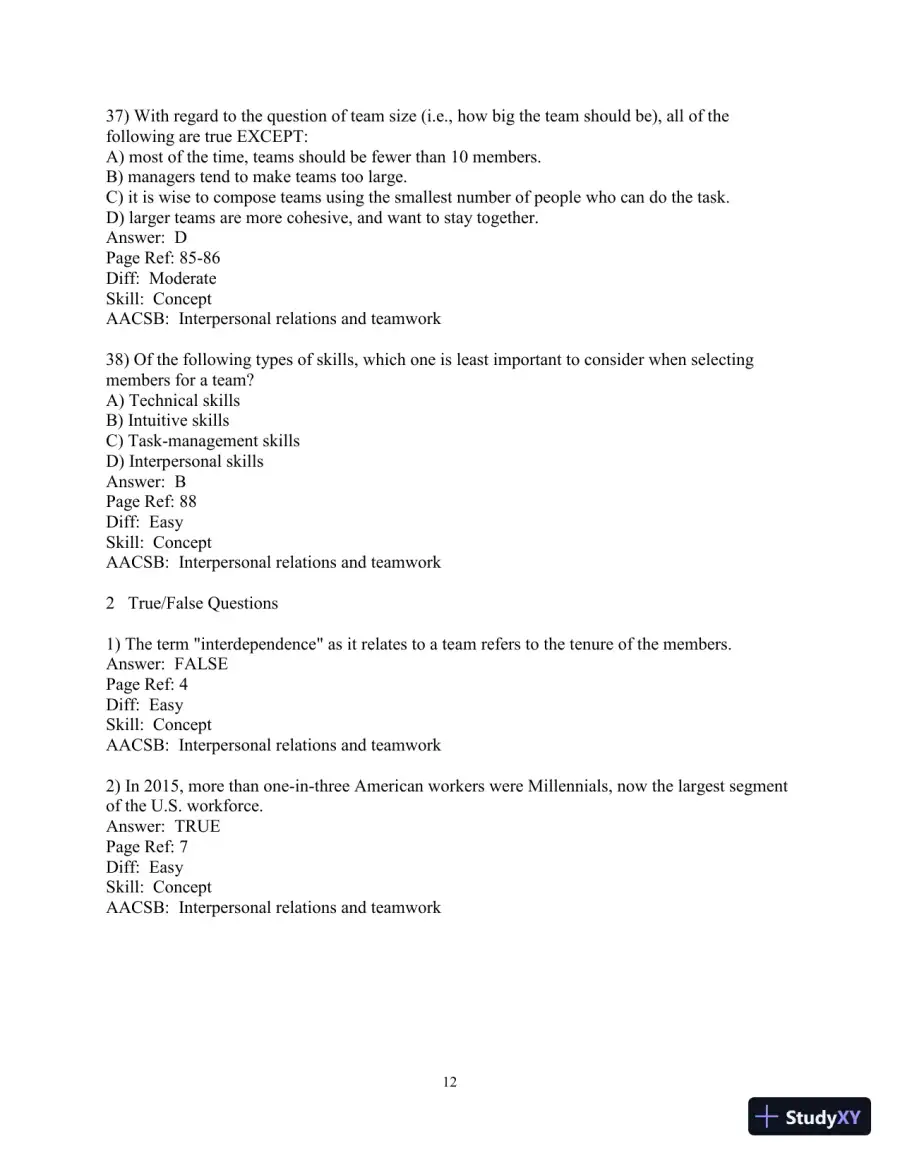 Making the Team: A Guide for Managers, 6th Edition Test Bank, page 13