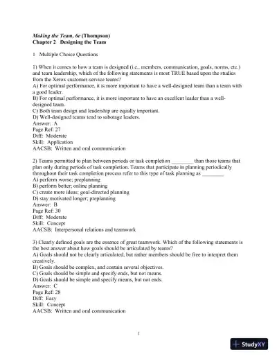 Making the Team: A Guide for Managers, 6th Edition Test Bank - Page 16 preview image