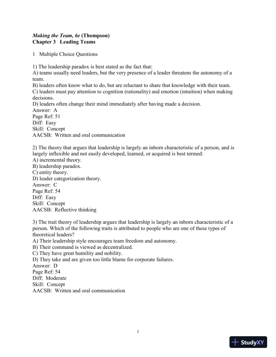 Making the Team: A Guide for Managers, 6th Edition Test Bank, page 28