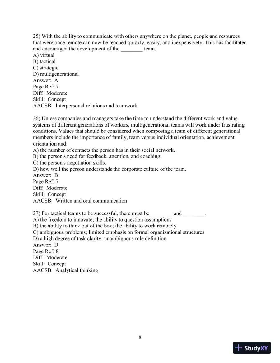 Making the Team: A Guide for Managers, 6th Edition Test Bank, page 9