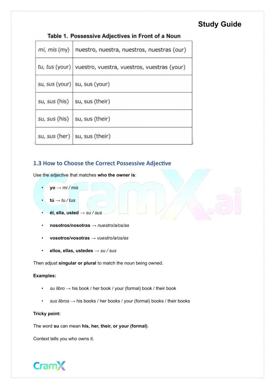 Spanish I - Adjectives, page 2