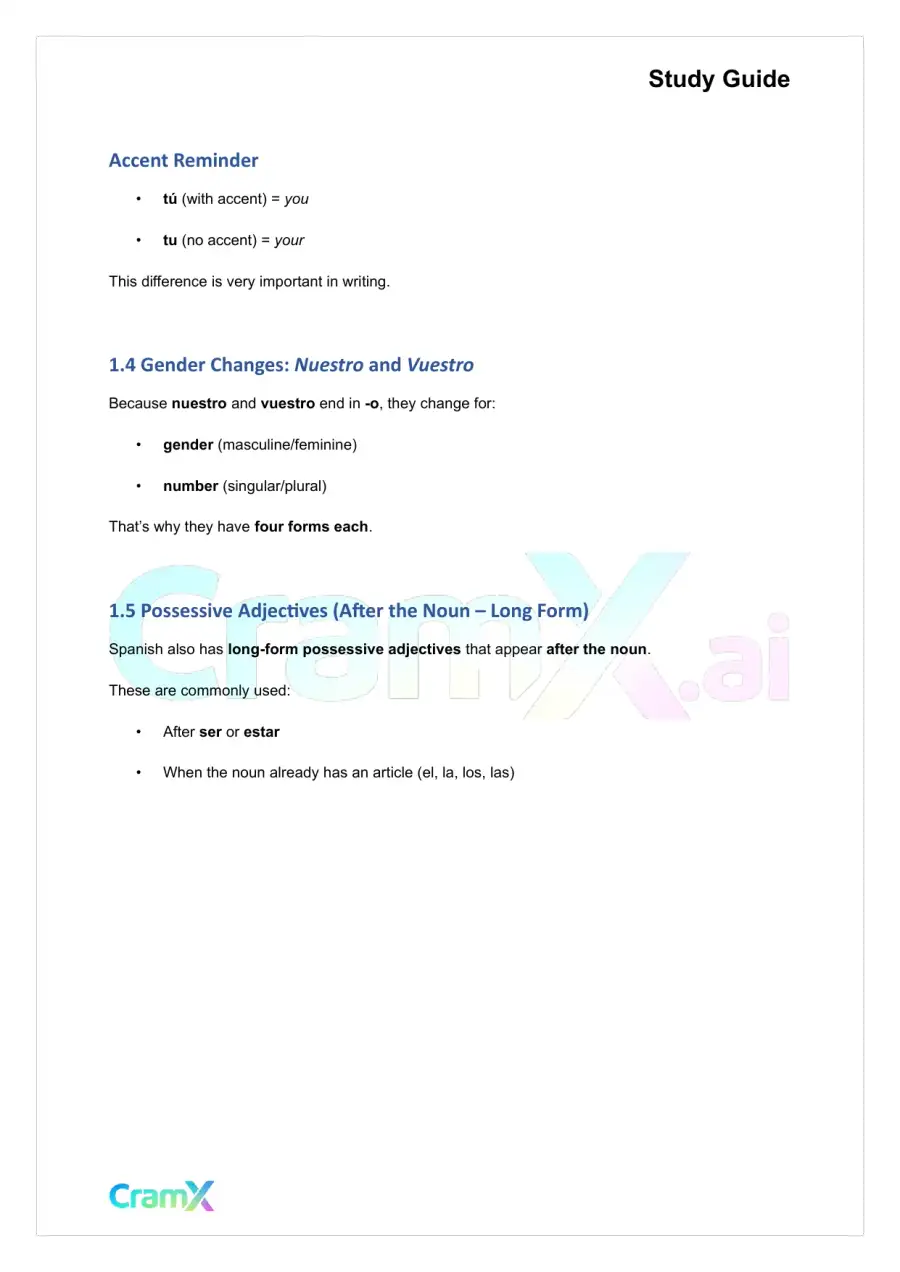 Spanish I - Adjectives, page 3