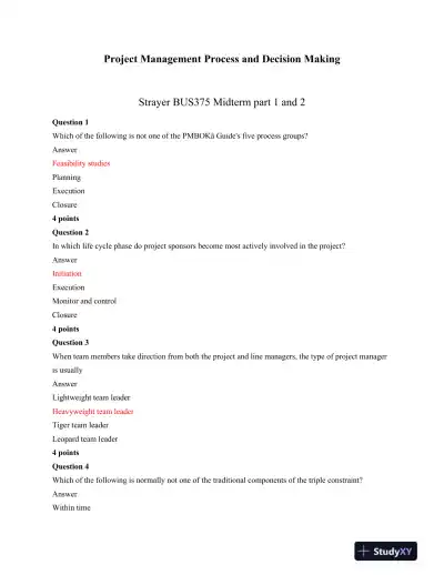Strayer BUS375 Project Management Process and Decision Making - Page 1 preview image