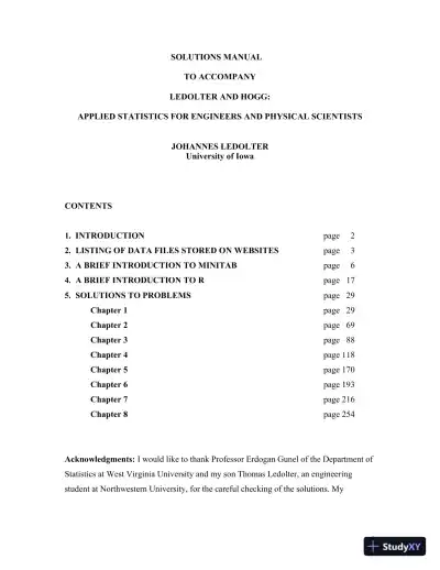Solution Manual For Applied Statistics For Engineers And Physical Scientists, Coursesmart Etextbook, 3rd Edition - Page 1 preview image
