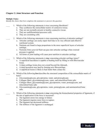 Joint Structure and Function: A Comprehensive Analysis 5th Edition Test Bank - Page 11 preview image