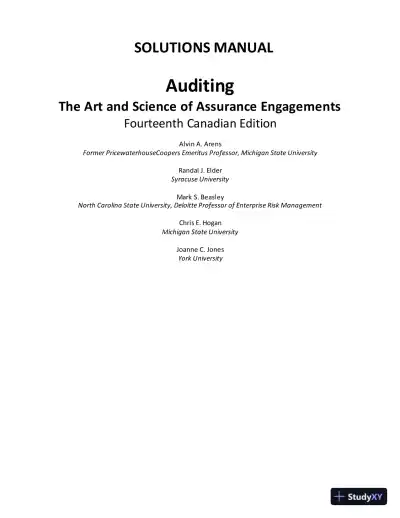Auditing: The Art And Science Of Assurance Engagements, Fourteenth Canadian Edition Solution Manual - Page 1 preview image