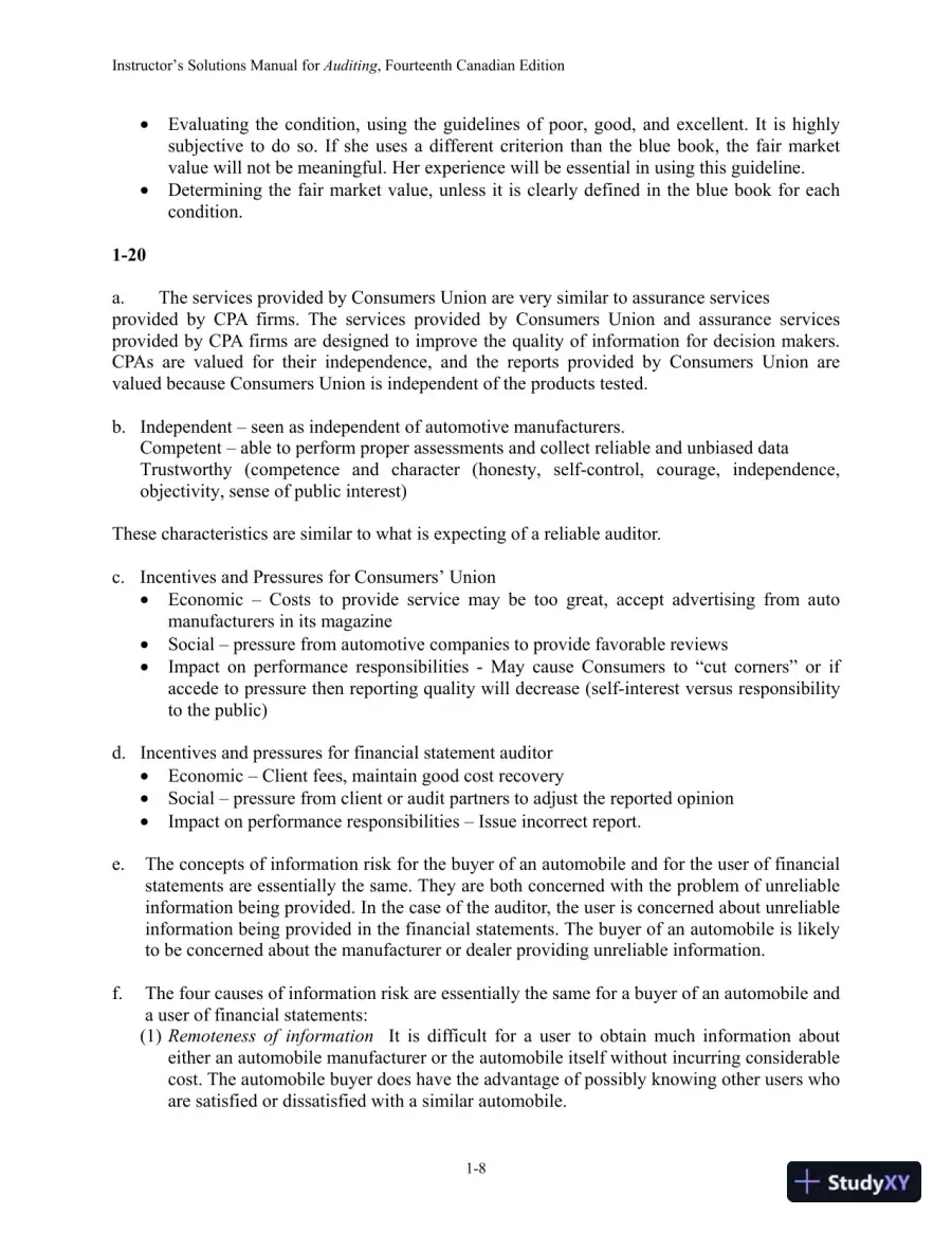 Auditing: The Art And Science Of Assurance Engagements, Fourteenth Canadian Edition Solution Manual, page 11