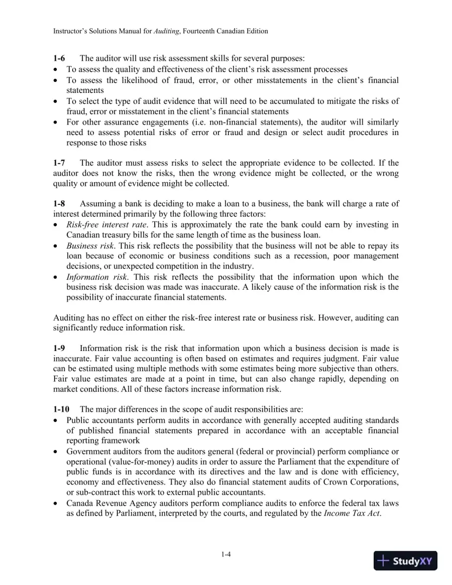 Auditing: The Art And Science Of Assurance Engagements, Fourteenth Canadian Edition Solution Manual, page 7