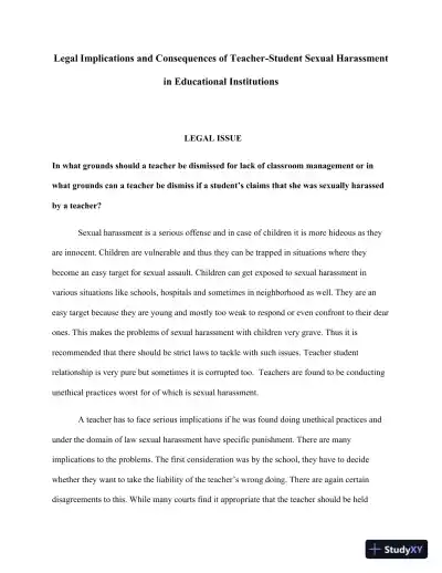 Legal Implications And Consequences Of Teacher-Student Sexual Harassment In Educational Institutions - Page 1 preview image