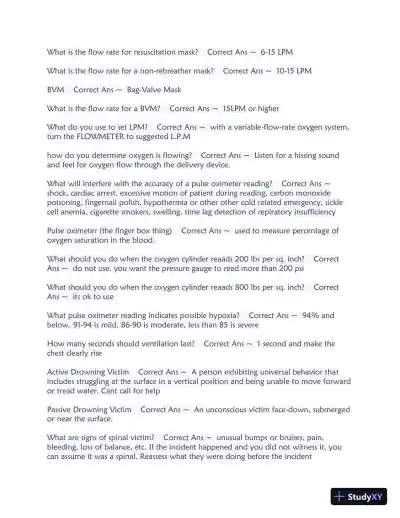 American Red Cross Lifeguarding Practice Exam with Answers (238 Solved Questions) - Page 3 preview image