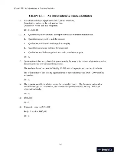 Business Statistics in Practice: Using Data, Modeling, and Analytics, 8th Edition Solution Manual - Page 1 preview image