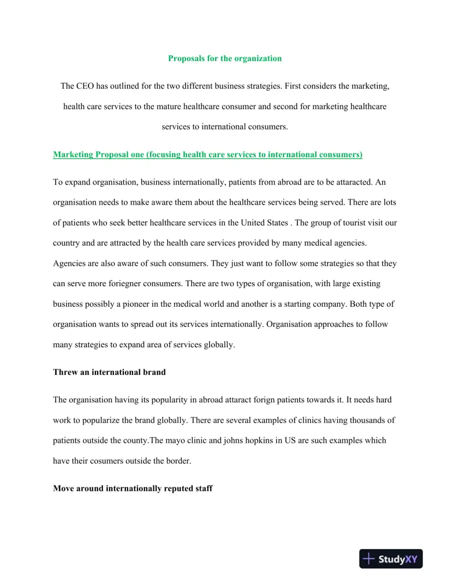 Strategic Marketing Proposals for Expanding Healthcare Services: Domestic vs. International Market Approaches, page 3