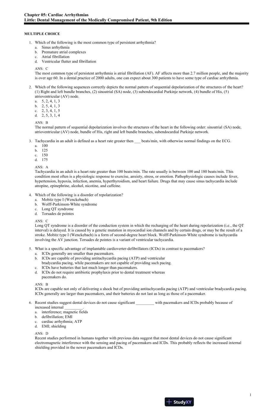 Test Bank For Little and Falace's Dental Management of the Medically Compromised Patient, 9th Edition, page 10