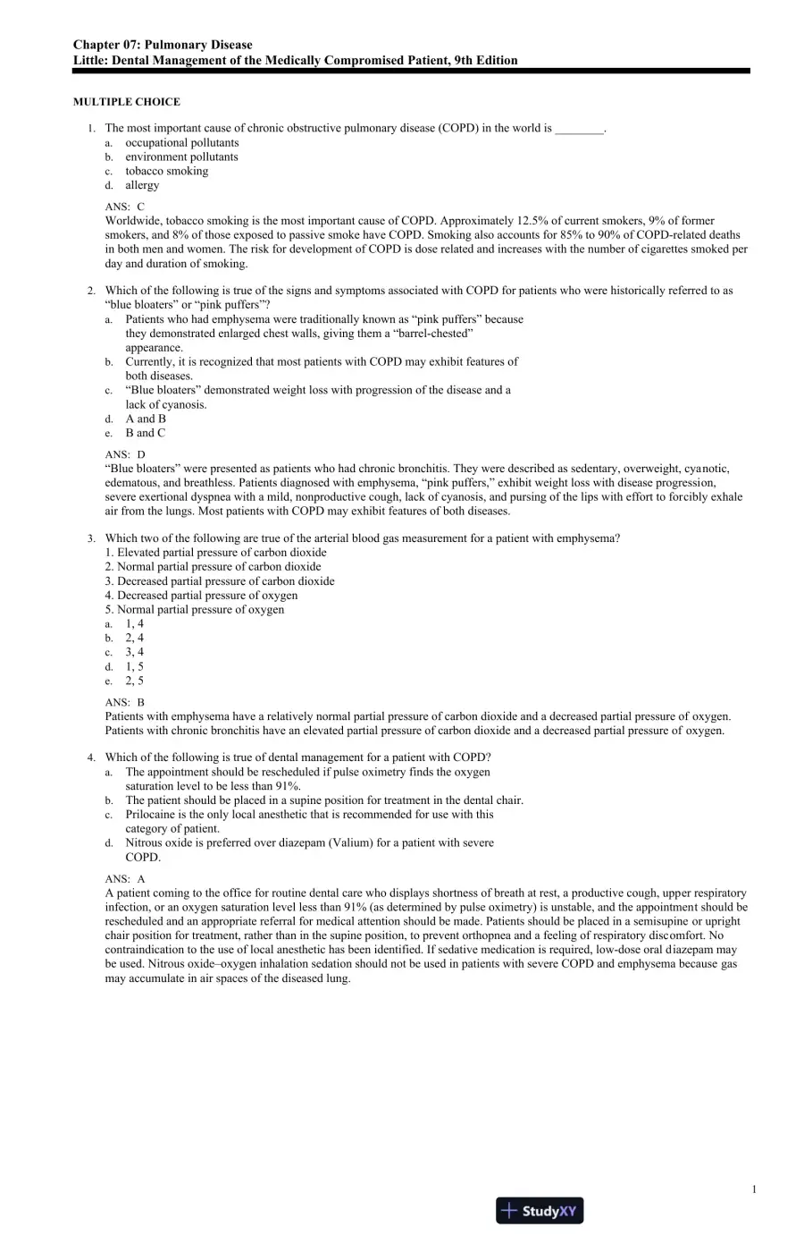 Test Bank For Little and Falace's Dental Management of the Medically Compromised Patient, 9th Edition, page 14