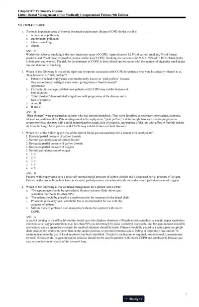 Test Bank For Little and Falace's Dental Management of the Medically Compromised Patient, 9th Edition - Page 14 preview image
