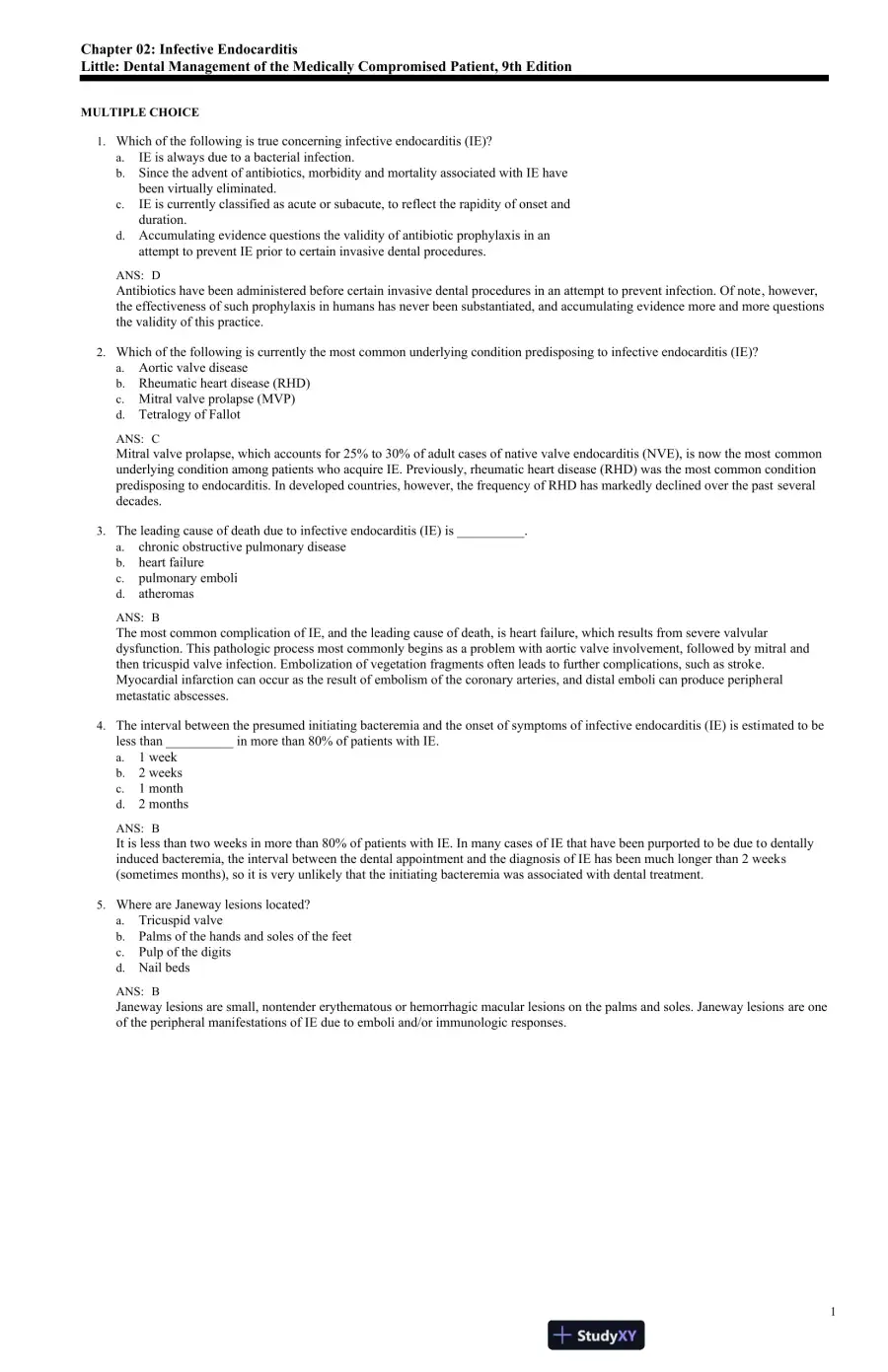 Test Bank For Little and Falace's Dental Management of the Medically Compromised Patient, 9th Edition, page 4
