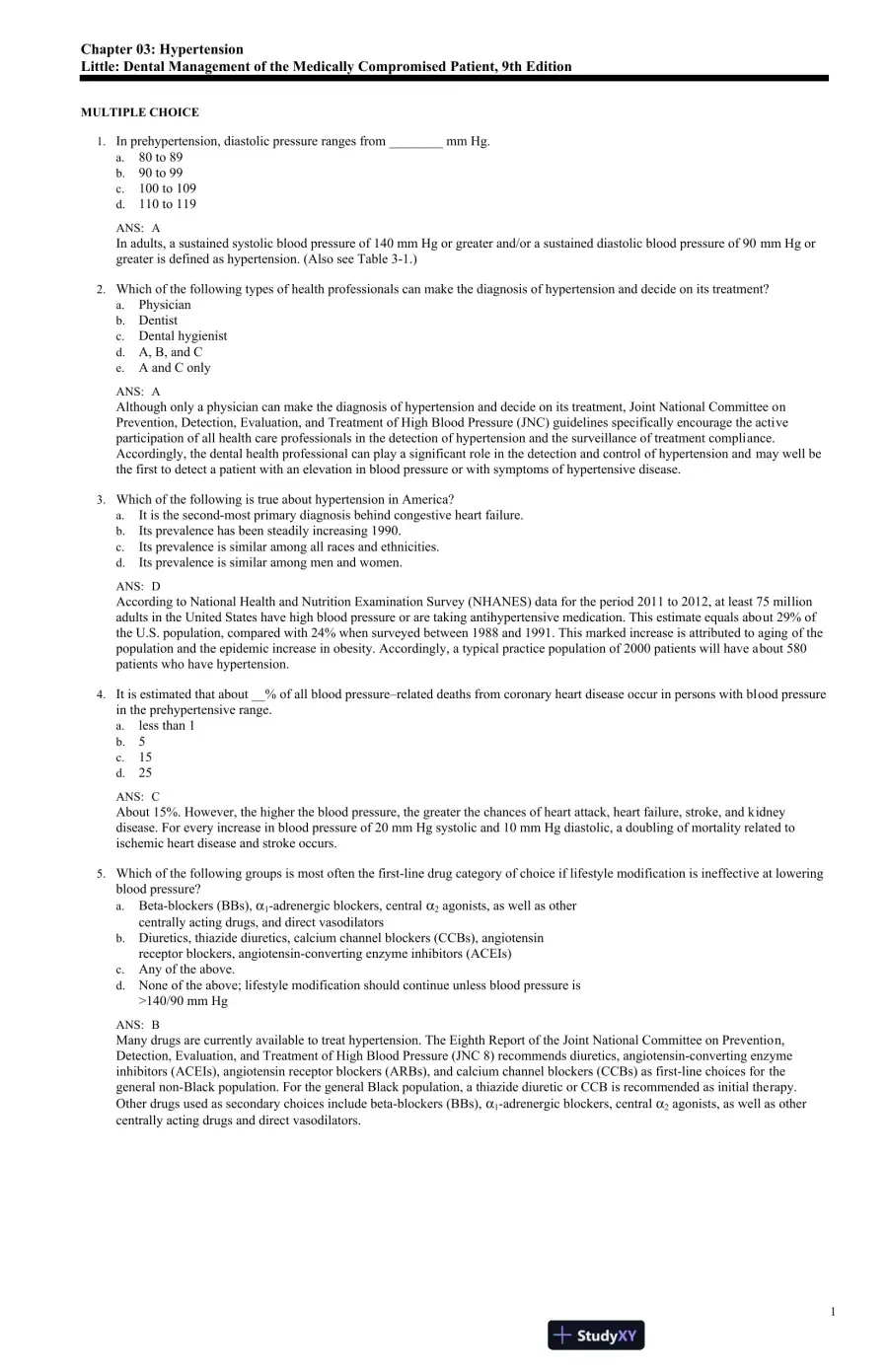 Test Bank For Little and Falace's Dental Management of the Medically Compromised Patient, 9th Edition, page 6