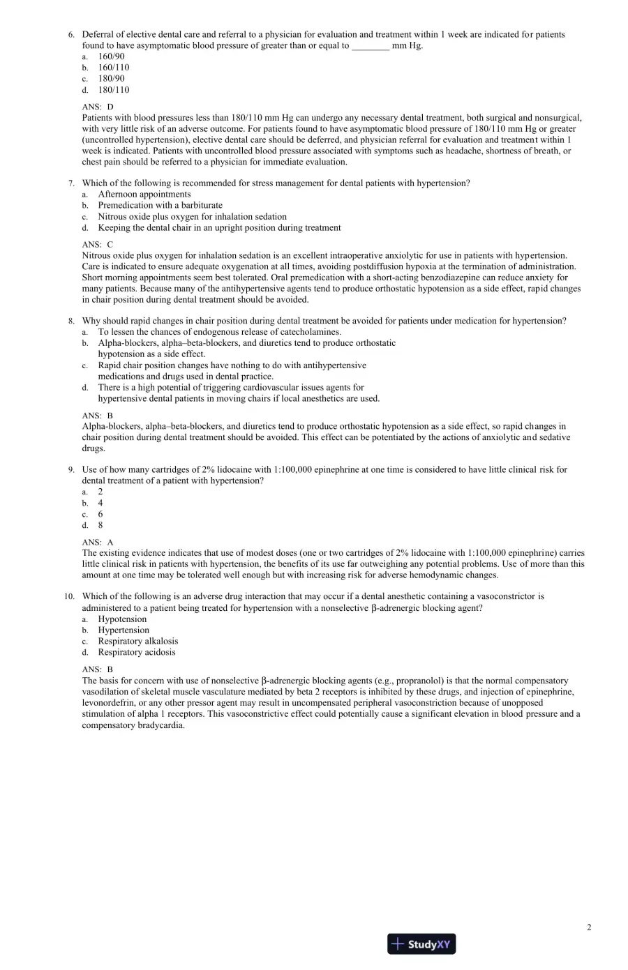 Test Bank For Little and Falace's Dental Management of the Medically Compromised Patient, 9th Edition, page 7