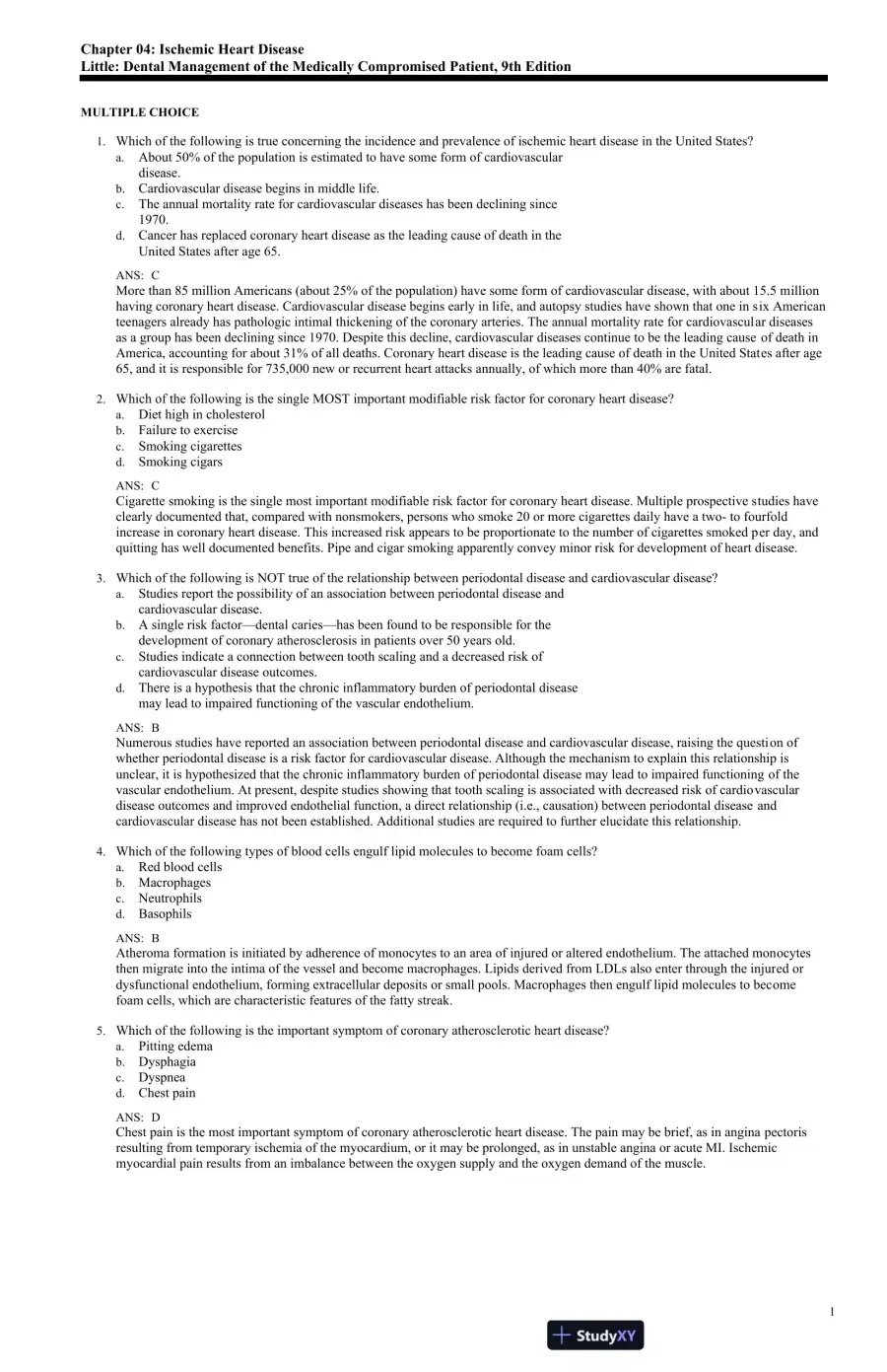 Test Bank For Little and Falace's Dental Management of the Medically Compromised Patient, 9th Edition, page 8