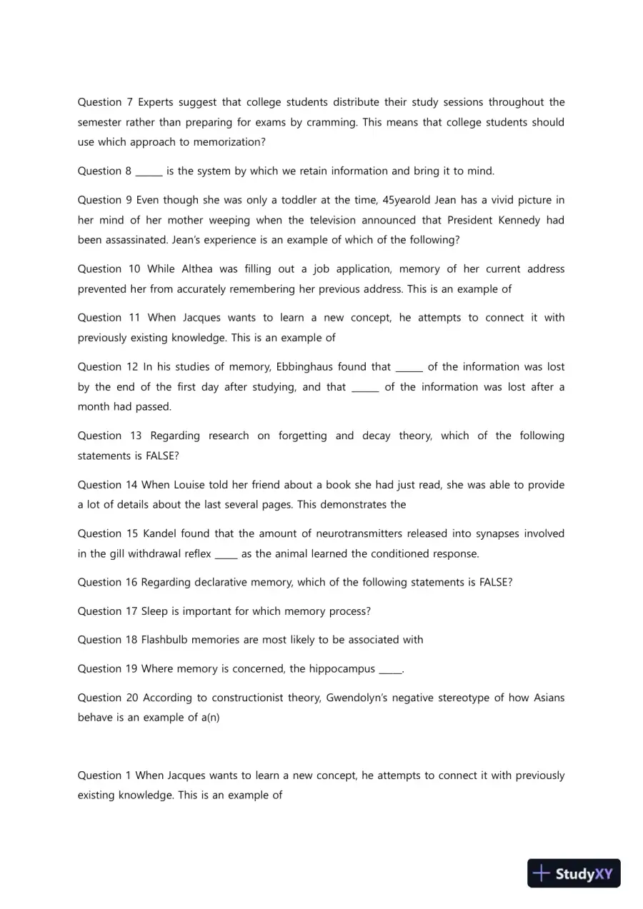 Liberty University PSYC 101 Quiz 6 Complete Solutions Correct Answers Key, page 6