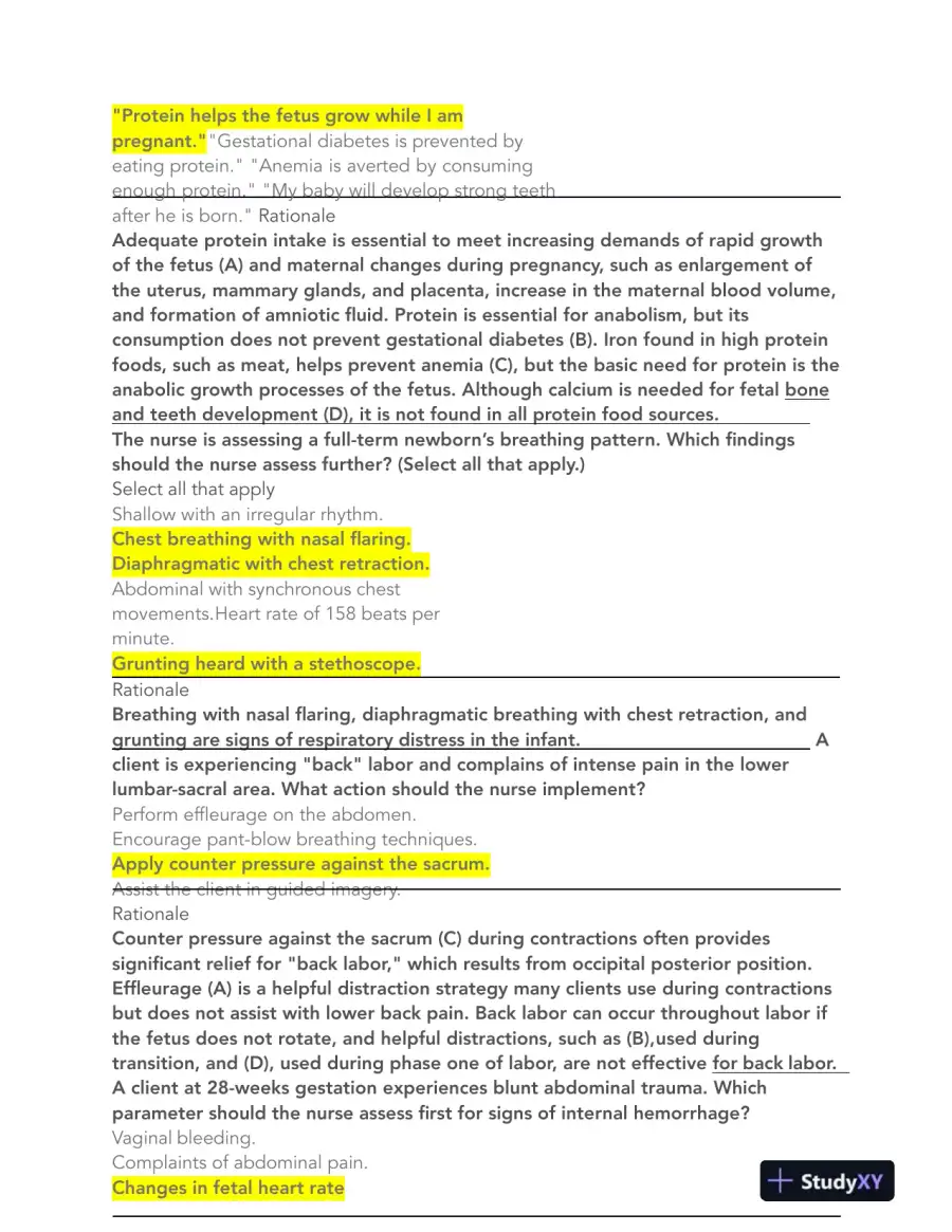 2023-2024 HESI Maternity OB Practice Exam With Answers (108 Solved Questions), page 12