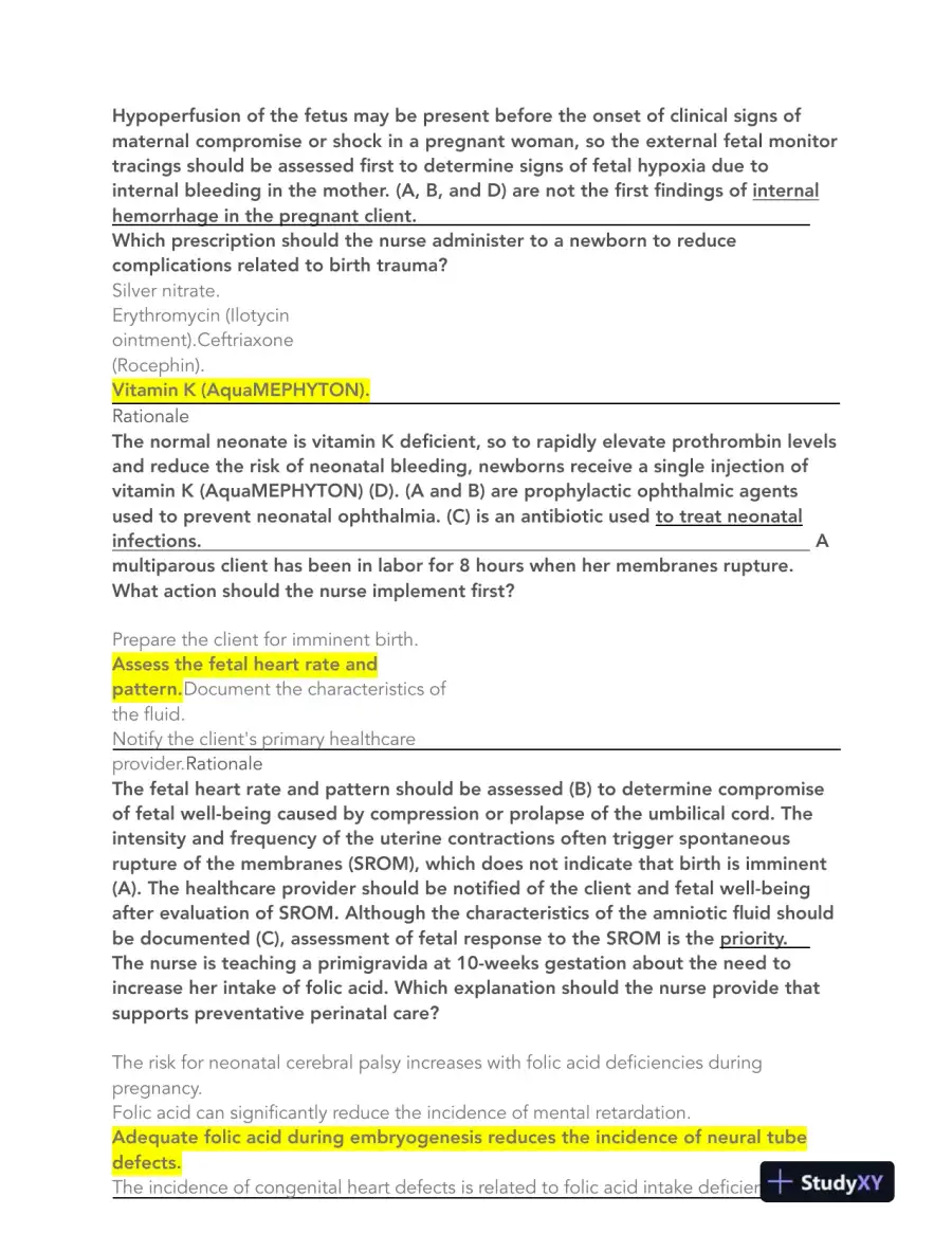 2023-2024 HESI Maternity OB Practice Exam With Answers (108 Solved Questions), page 14